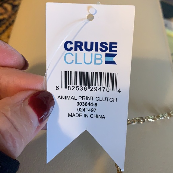 NWT CRUISE CLUB Tan animal Print Clutch purse Evening bag goldtone trim & chain - Picture 12 of 13